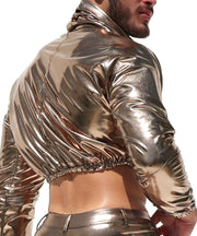 RUFSKIN Cropped Top Long Sleeve Turtle Neck Pule Over Woven Spandex Oro Bronze 42