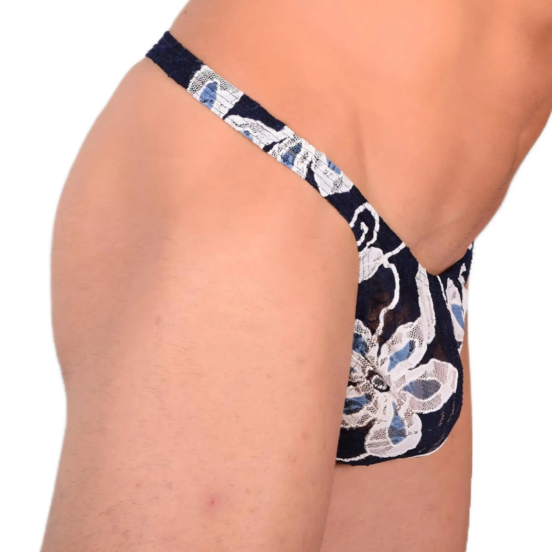 S SMU Sensual Thong White/Dark Blue Floral 33587 MX131
