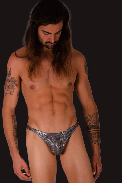 S/M SMU Mens Silky Thong Silver Flash 33426 MX11