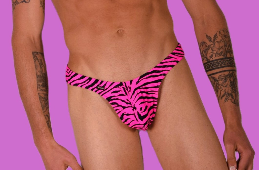 SMU Mens Swim Tanning Thong Pink Zebra 33430 MX11