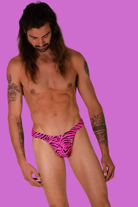 SMU Mens Swim Tanning Thong Pink Zebra 33430 MX11