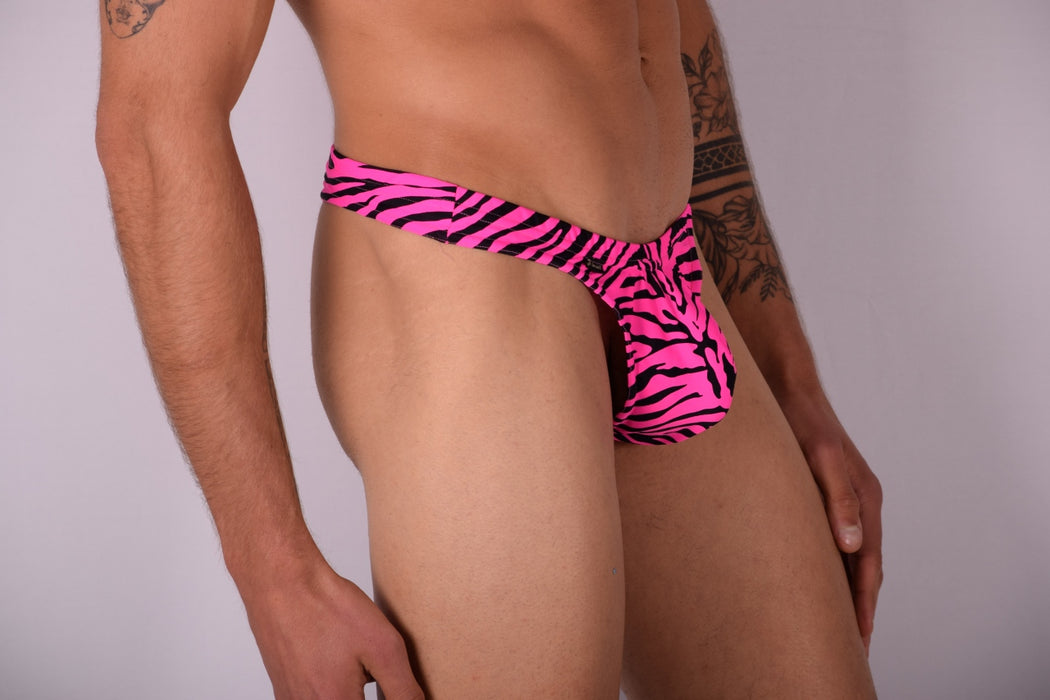 SMU Mens Swim Tanning Thong Pink Zebra 33430 MX11