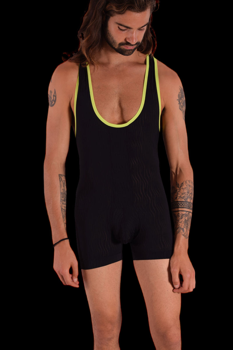 Sexy men fashion sheer Body suit sensual singlet Underwear BLACK  F2001 14B