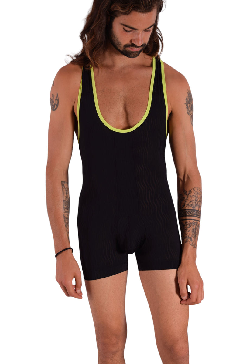 Sexy men fashion sheer Body suit sensual singlet Underwear BLACK  F2001 14B