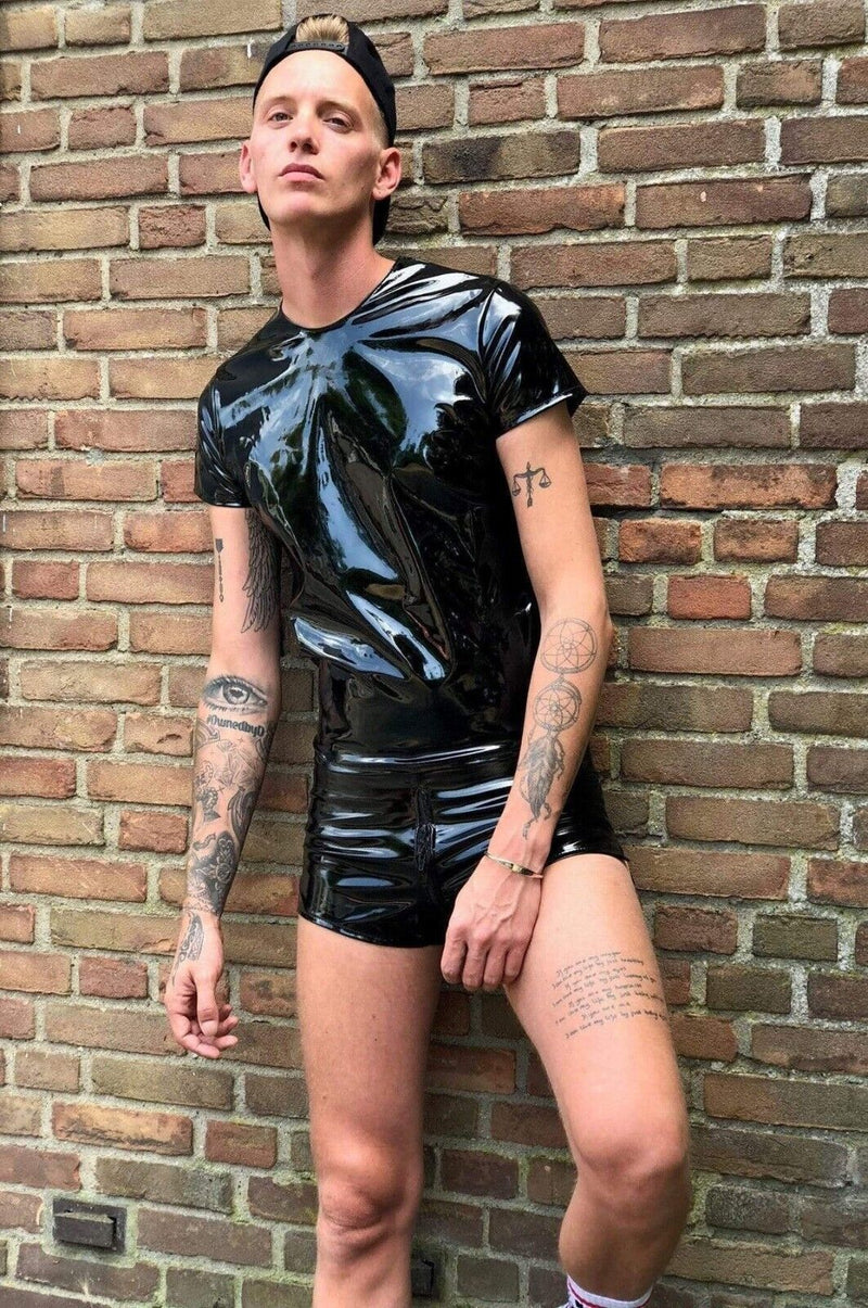 Short MR. RIEGILLIO Shiny PVC Mini Short With Full Zipper 3