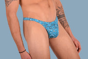 S/M SMU Mens Underwear Thong Hot Aqua Print 33359 MX115