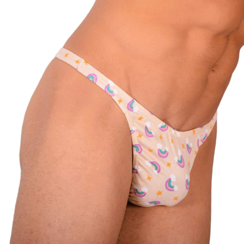 S/M SMU Tanning Walking around sheer Beige Rainbow Thong MX19 340025