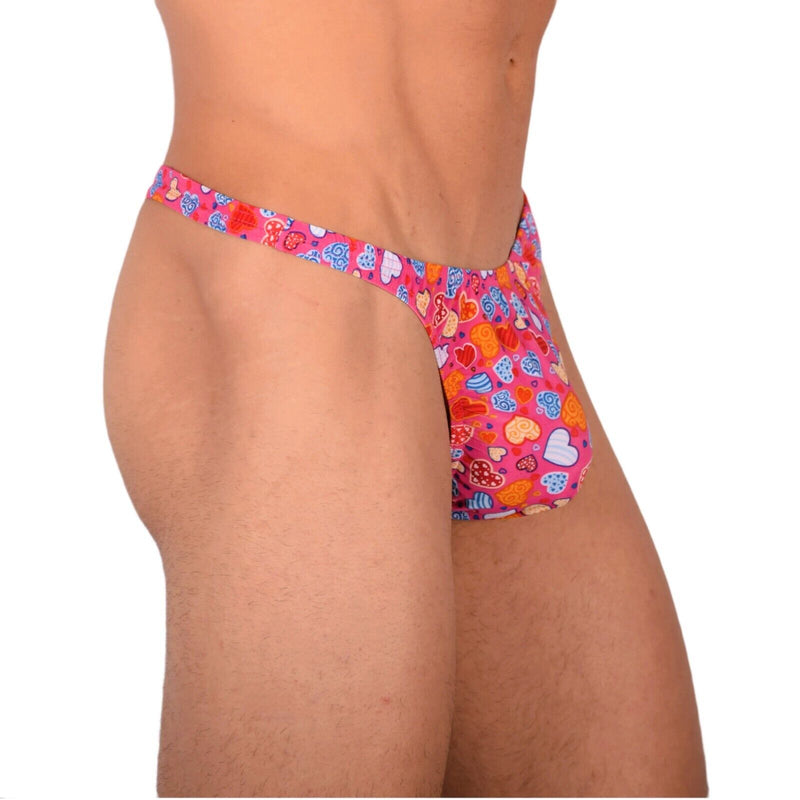 S/M SMU Tanning Walking around sheer Pink Hearts Thong MX19 339873