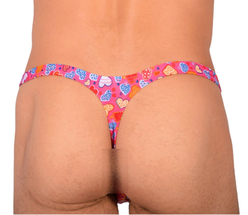 S/M SMU Tanning Walking around sheer Pink Hearts Thong MX19 339874