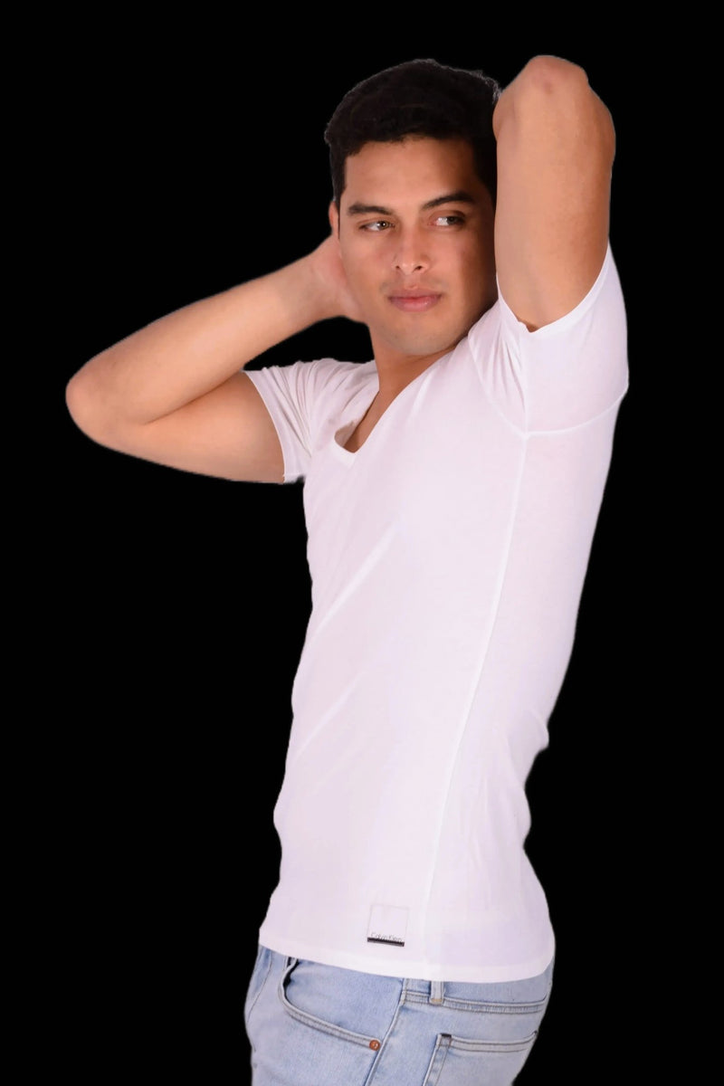 SMALL Calvin Klein Cotton Stretch V - Neck White T-Shirt MX164