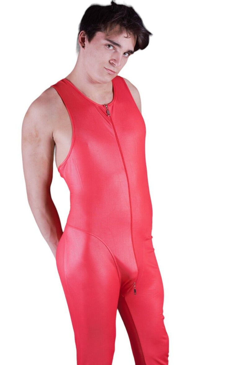 SMU Bodysuit One - Piece WetLook OFull Body With Front Zipper Singlet Red 2325615