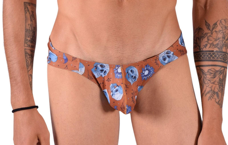 SMU Briefs Printed Skulls Mini Brief Light Fabric in Copper P01003 H156