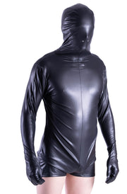 SMU fashion WETLOOK Hooded Body suit singlet Shiny Black 23252 10