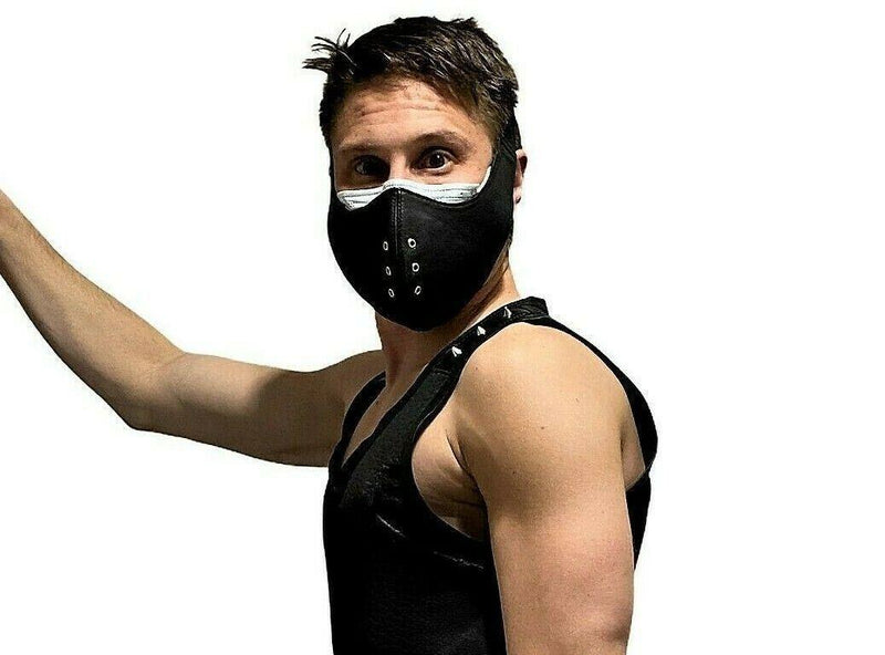 SMU Leather Mask Unisex Top Quality Canadian Leather in Black 1050 13