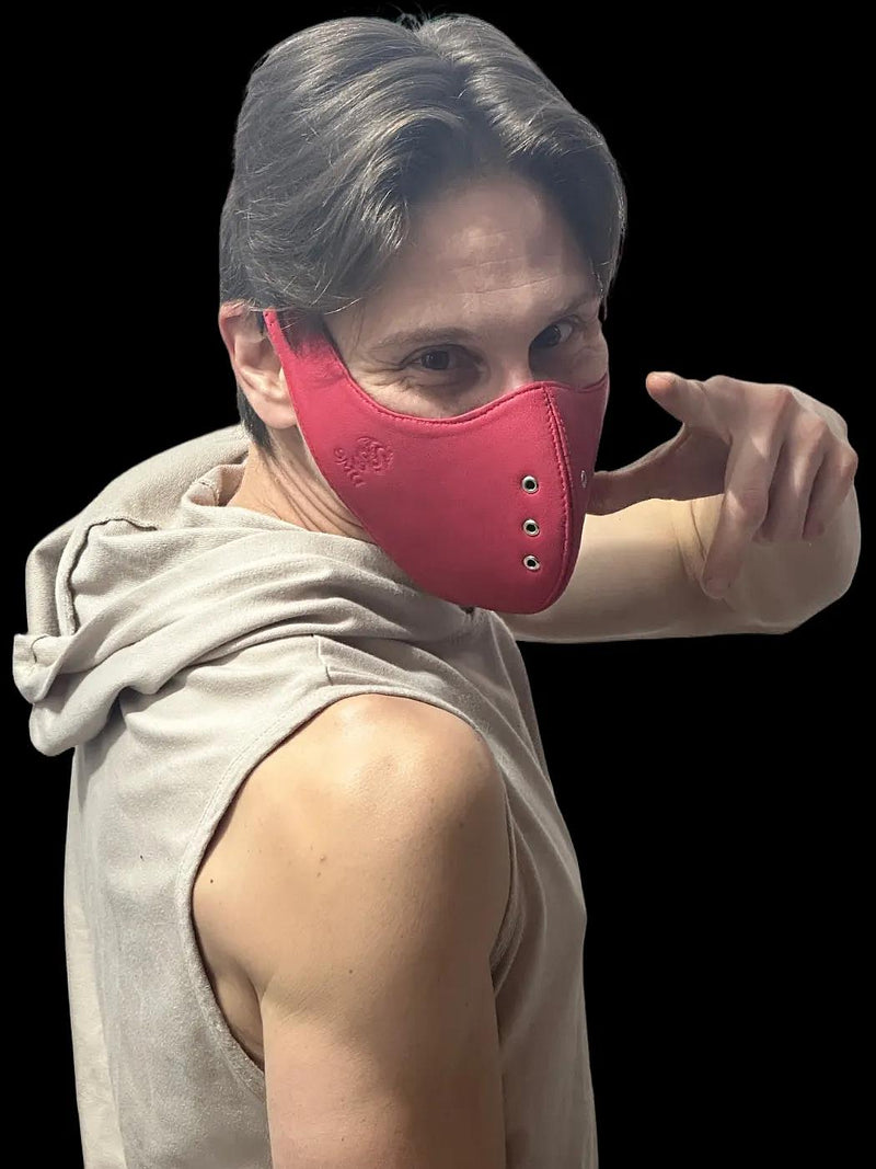 SMU Leather Mask Unisex Top Quality Canadian Leather Red 1050 21
