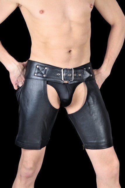 SMU Leather Open Front Short Leg Chaps adjustable From 30 - 36in 103