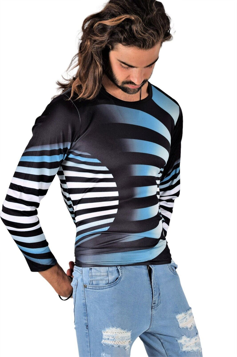 SMU Limited Long Sleeves Shirt 3D Effect Black - Blue 32442 B4