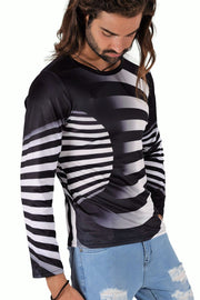 SMU Limited Long Sleeves Shirt 3D Effect Black - White 32443 B1