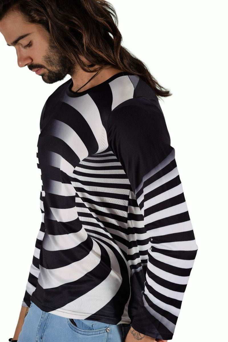 SMU Limited Long Sleeves Shirt 3D Effect Black - White 32443 B2