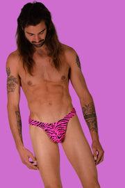 SMU Mens Swim Tanning Thong Pink Zebra 33430 MX113