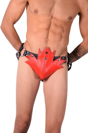 Smu red maple leaf leather jockstrap