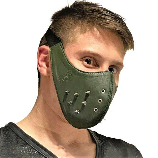 SMU Unisex Canadian Leather Studded Punk Mask in Army Green O/S 1051 31