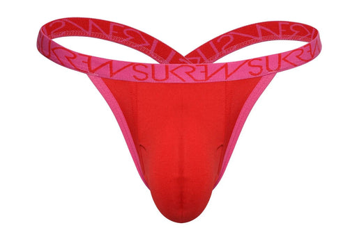 SUKREW Bubble Thong Low - Rise with Rounded Cupping Pouch in Red 391