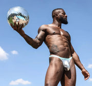 SUKREW Bubble Thongs Stretchy Cupping Pouch Metallic Thong Mirror Glacier