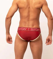 SUKREW Classic Briefs With High-Cut Front Unlined Brief Burgundy & Cream 19