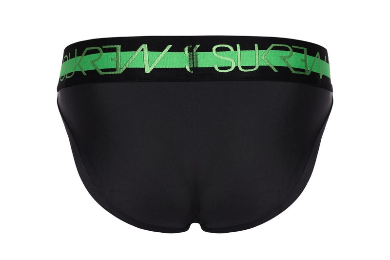 SUKREW Classic Stretch Briefs Unlined Large Contoured Pouch Black Neon Band