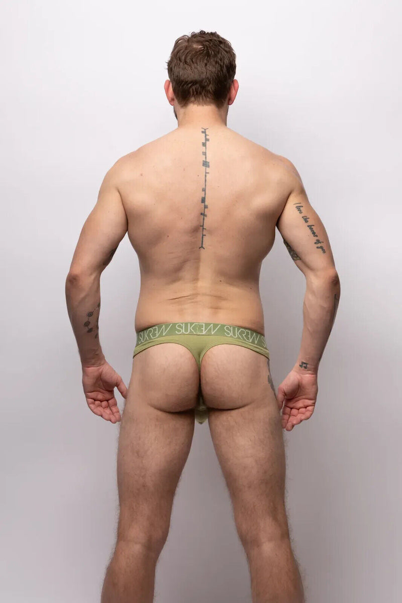 SUKREW Classic Stretchy Thong Flexible Unlined Contour Pouch Green Khaki 19