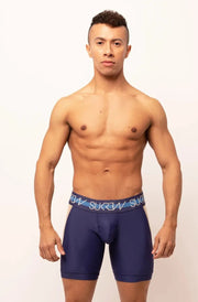 SUKREW Long Boxer SPRINT Cycle Short With Large Contoured Pouch in Navy/Cream