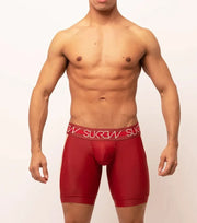 SUKREW Long Boxer SPRINT Soft Cycle Short Large Contoured Pouch Burgundy/Cream