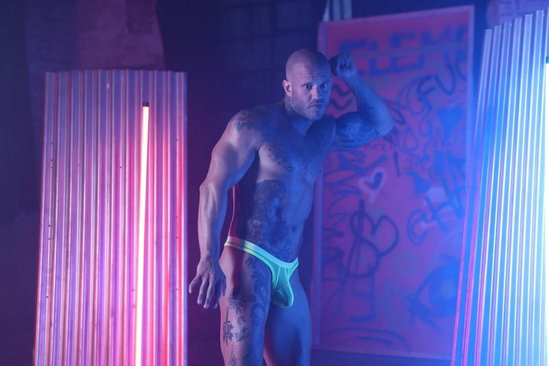 SUKREW Mesh Super Low - Rise Thong Unlined Stretch in Sheer Acid Yellow 433