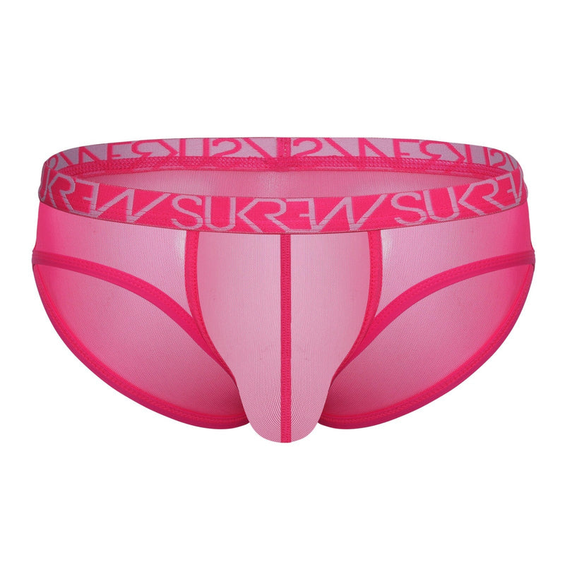 SUKREW Sheer Mesh Super Low Rise Briefs in Electric Pink 81