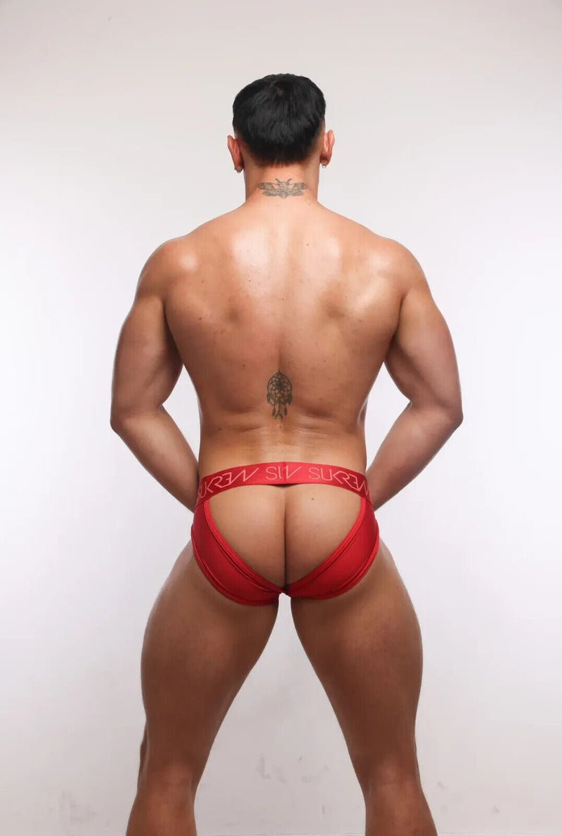 SUKREW U - Style V - Brief Open Front and Two Back Straps Liberty Red 386