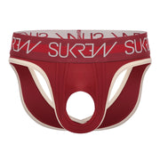 SUKREW U-Style V-Briefs Front Opening & Two Back Lifting Straps Burgundy/Cream