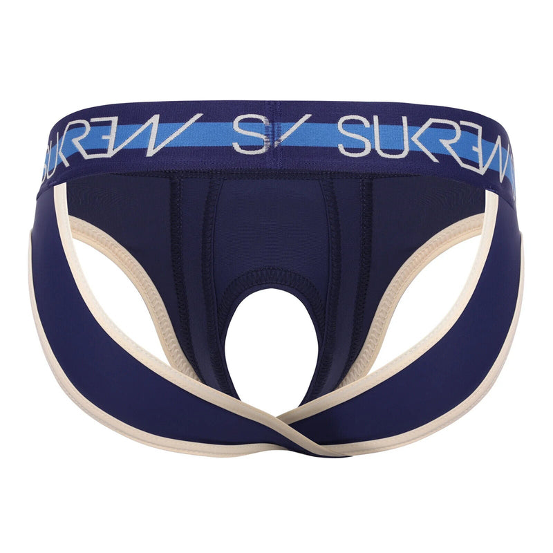 SUKREW U-Style V-Briefs With Front Opening & Two Back Lifting Straps Navy/Cream