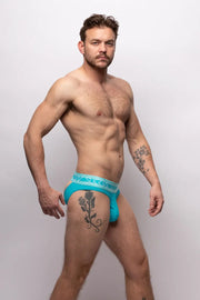 SUKREW V-Briefs Stetchy Open Back Two Lifting Straps V Shaped Brief Scuba Blue