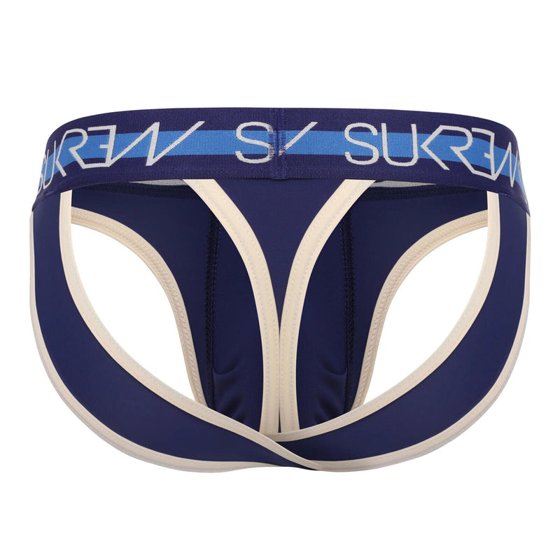 SUKREW V-Thong Hybrid Back Lifting Straps & Fabric Thongs Navy/Cream 18