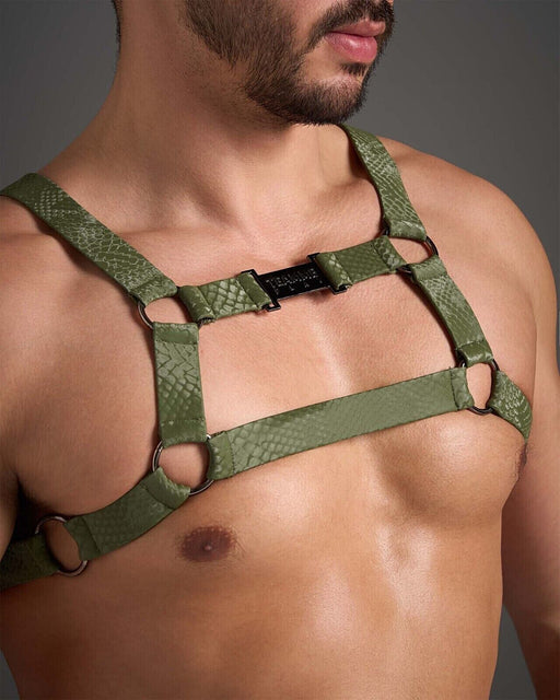 TEAMM8 Flex Harness Vegan PU Leather Mock Snakeskin Python Army Green 11