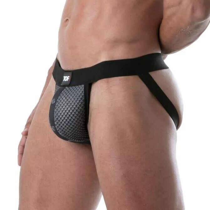 TOF PARIS 3D Snap Jock Breathable Mesh With Fitted Front Pocket Grey Jockstrap1