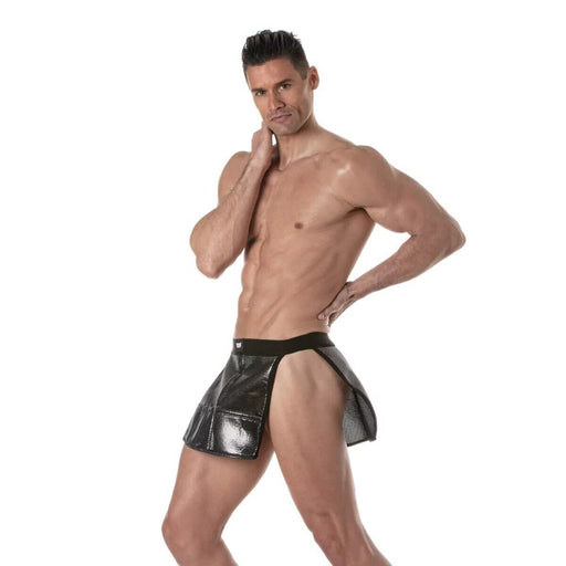 TOF PARIS 3D Waist Apron Mini Pockets Mesh Skirt in Laminated Silver 512