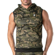 TOF PARIS Army Sleeveless Hoodie Large Open Pocket Rib Strips Camo Tank2