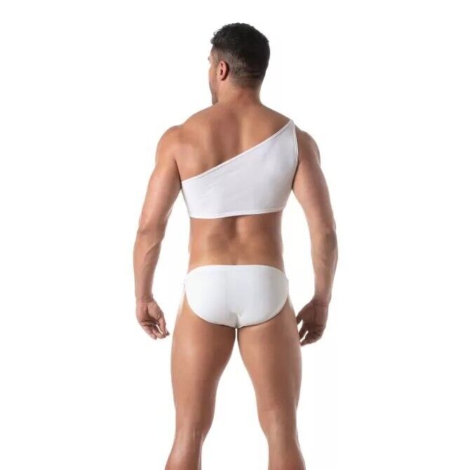 TOF PARIS Asymmetrical Half Tank Swim Chain Top Strap White 844