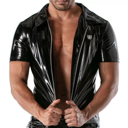 TOF PARIS Black Vinyl Zipped Vest Chic Water - Resistant Tight 91