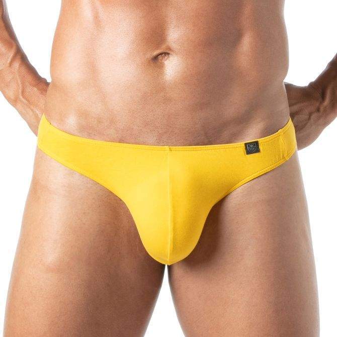 TOF PARIS Champion Bi-Stretch Thong Unlined Pre-Shaped Front Pouch Yellow 69