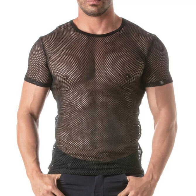 TOF PARIS Circuit Italian Fishnet Shirt Transparent T-Shirt Round - Neck Black 151