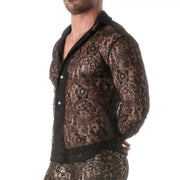 TOF PARIS Floral Lace Long Sleeves Shirt Satin Italian Collar Black 141