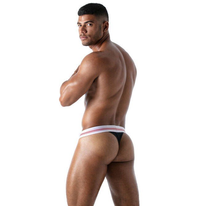 TOF PARIS French Thong Deep Lined Front Pouch Stretch Cotton Jersey Navy 74a4